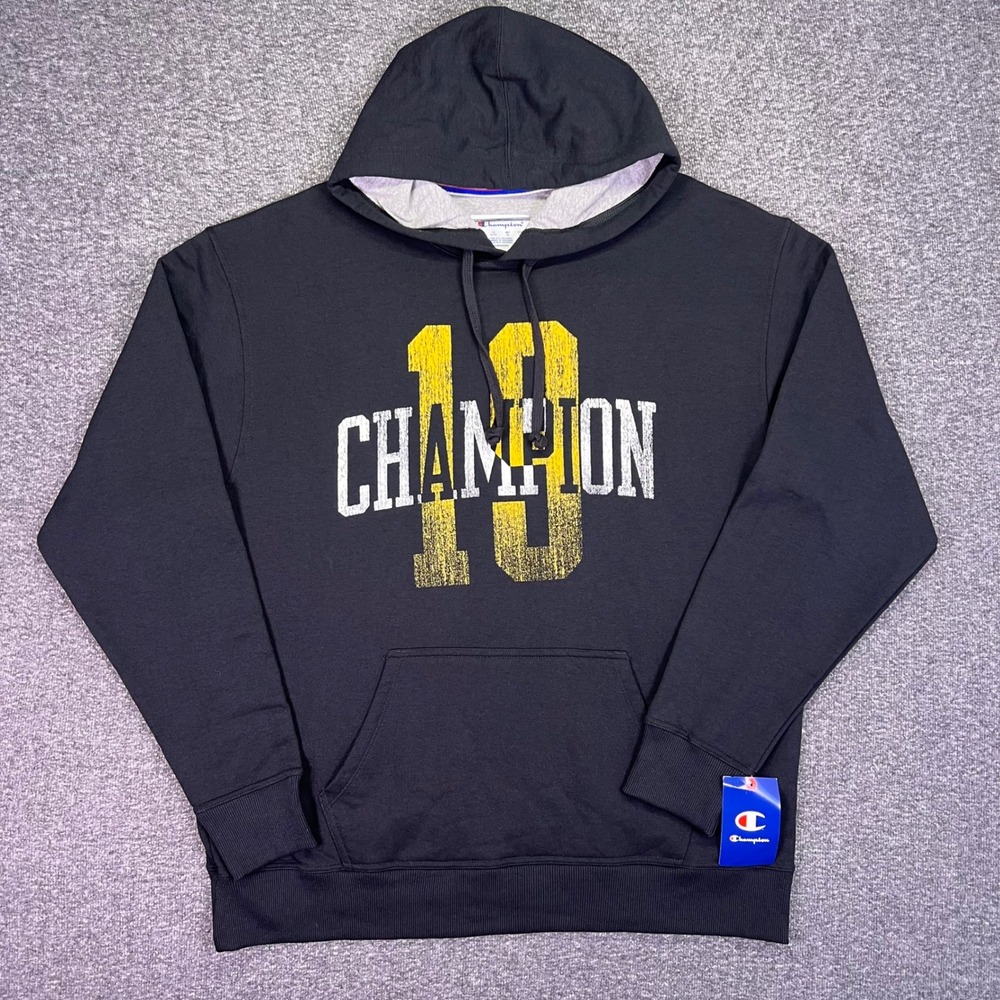 Champion Powerblend Hoodie Mens XL Black Graphic Casual Fleece GF89H NEW